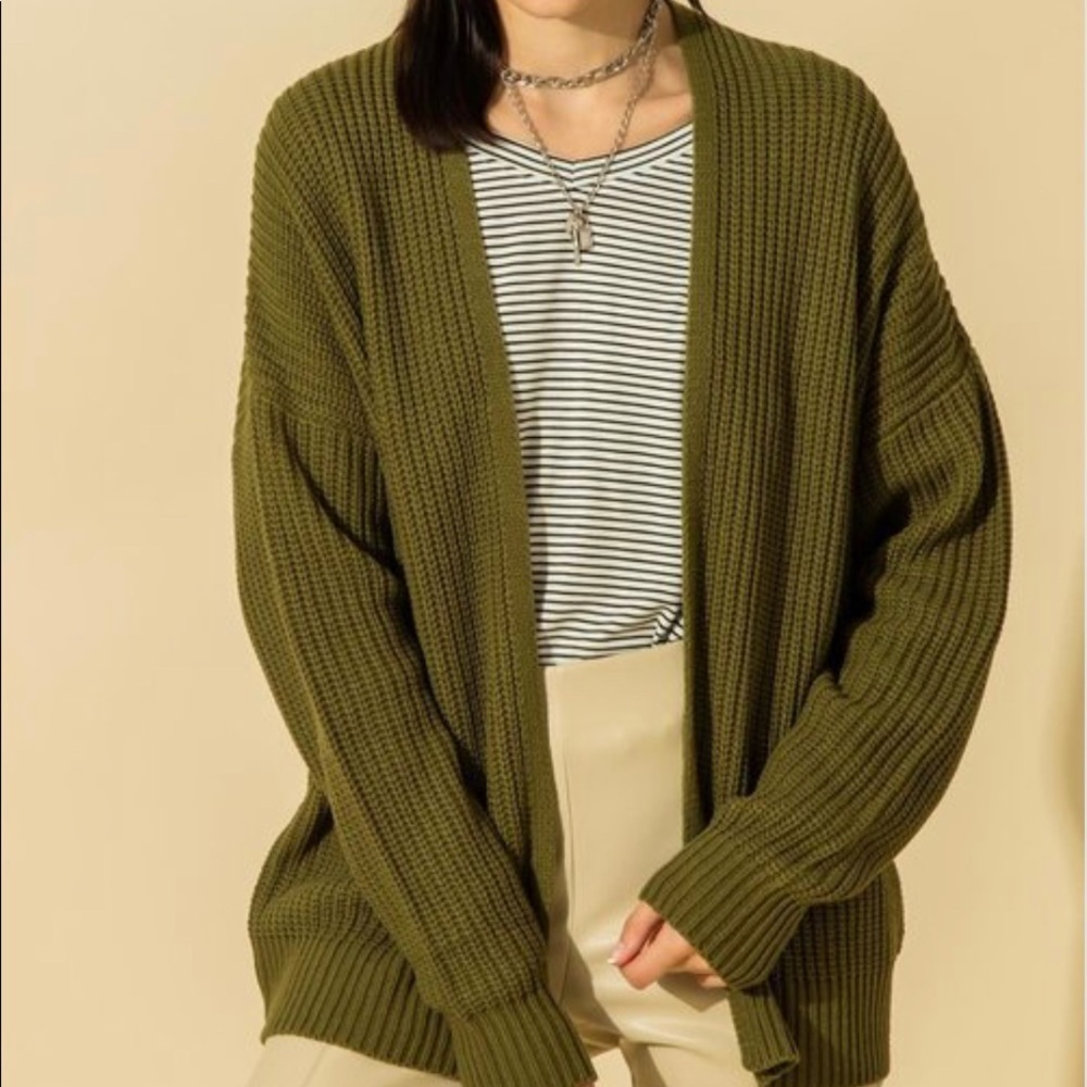 NEW TRENDY OLIVE OPEN FRONT CARDIGAN KNIT SWEATER